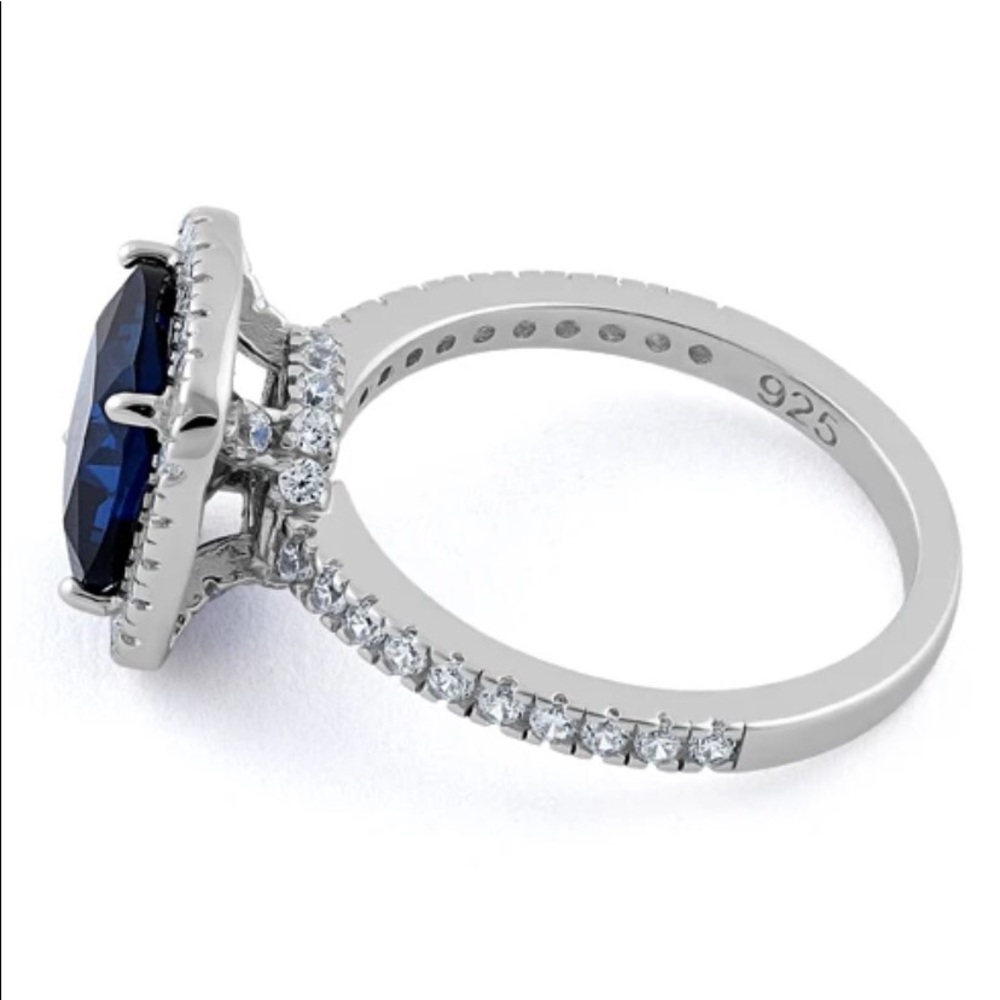 925 STERLING SILVER Cushion Cut Blue Spinel & Cubic Zirconia Halo Ring - Picture 15 of 16